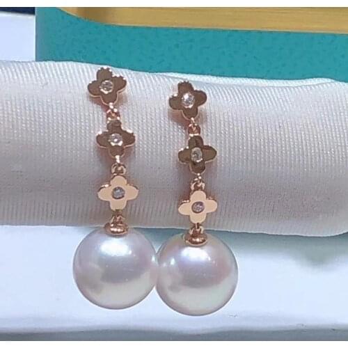 MADALENA SARARA 7-7.5mm Saltwater Pearl Women Earrings 18K Gold Plum Flower Style Natural White Pearl Earrings