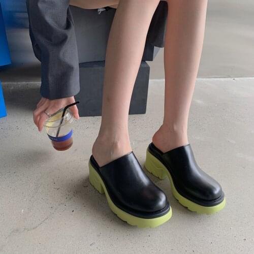 MONMOIRA 2021 Brand Design Mixed Colors Chunky Heel Platform Women Mules Big Round Toe Slip on High Heels Women Pumps Shoes