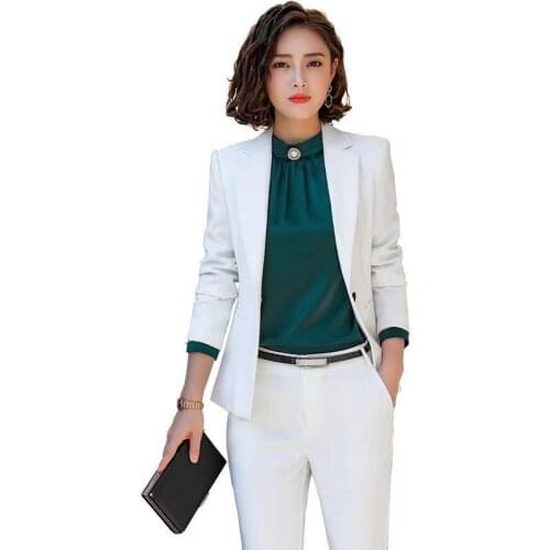 2019 Newest Elegant Office Lady Business Suits Female Solid 2 Piece Sets Female Long Sleeve Blazer Jackets and Trouser suit W17