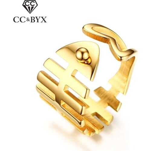 CC 14mm Stainless Steel Rings For Women Fish Bone Hollow Open Ring Ladies Anel Creative Ringen Bijoux Femme Accessories CC1330