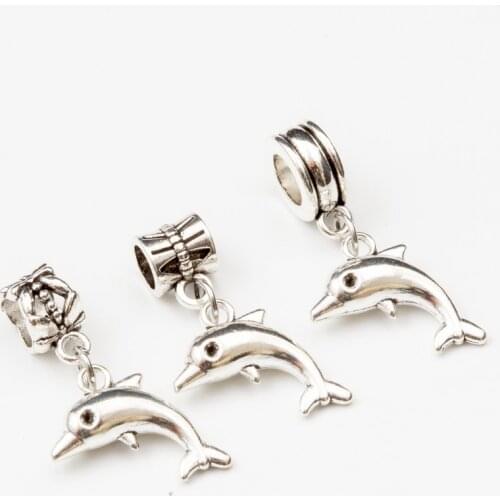 10pcs fish European Bead Vintage Silver Charms fit for pandora style Bracelets Necklace DIY Metal Jewelry Making JA600068