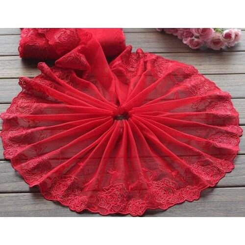 2 Yards Lace Trim Red Roses Embroidered Tulle Lace 8.66 Inches Wide High Quality
