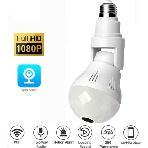 2MP Wifi Panorama Camera Security Lamp Panoramic Bulb CCTV Video Wireless IP Camera Surveillance Fisheye HD Night Vision Camera