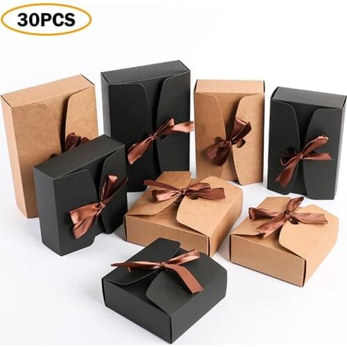 30PC Kraft Paper Boxes Chocolate Cookie Cake Packaging Gift Box with Ribbon Cardboard Party Wedding Wrapping Storage Box Bags