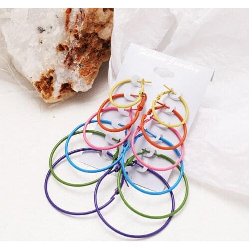 6Pairs Punk Hoop Earrings Set Big Circle Earrings Jewelry for Women Girls Steampunk Ear Clip Punk Style Earring Ear Ring