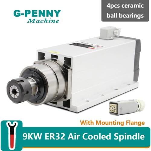 9.0KW Air Cooled Spindle ER32 600Hz 4poles 220v / 380v with Mounting Flange CNC Air cooling spindle Motor 9kw high accuracy