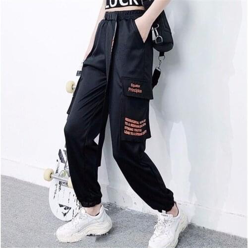 Korean Style Ulzzang High Waist Solid Loose Harem Pant BF Women Jogger Sweatpants Casual Cargo Trousers