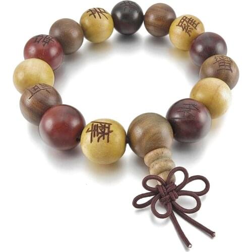 15mm Wood Bracelet Link Bracelet Wrist Tibetan Buddhist Sandalwood Beads Buddha Prayer Prayer Chinese Knot Elastic Man, Woman