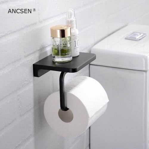 Paper holdToilet Paper holder 304 Stainless Steel Matte Black Anti Rust Tissue Roll Dispenser Cell Mobile Phone Storage Rack
