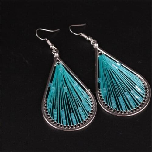 Europe and United States hot autumn and winter pink blue orange color new national wind drop shape hand-woven earrings silk