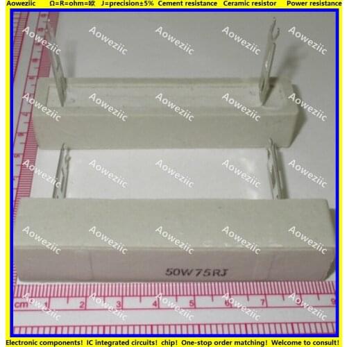 2Pcs 50W75RJ 50W 75 ohm +/- 5% Horizontal cement resistor 50W75ΩJ Cement resistance 50W75R 50W75OHM 75R Ceramic resistor plug-in