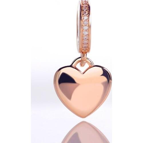 Hot sale 925 sterling silver necklace pendant rose gold heart charm beads fit bracelet fine jewelry making for women