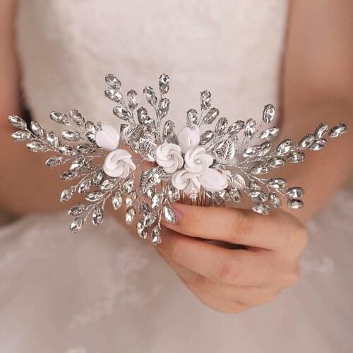 2020 New Arrival Elegant Silver Flower Rhinestones Customize Handmade Hair comb Bridal Hair Accessories Wedding for women