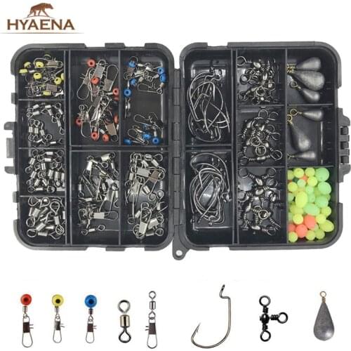 Hyaena 150pcs/160pcs/283pcs/Box Fishing Accessories Kit Including Jig Hooks Fishing Sinker Weights Fishing Swivels Snaps Fishing