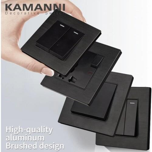 KAMANNI Black 2Gang 2Way Fluorescent Lamp Display Lightes Wall Switch Power Light Switch Luxury Push Button Switches Aluminum
