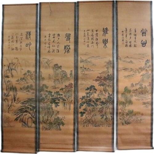 China calligraphy Paintings Scrolls old Chinese Painting SCROLL FOUR SCREEN Painting Water and water landscape painting