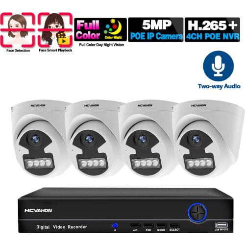 5MP POE Dome Camera Set Indoor Color Night Vision CCTV Security Video Surveillance Camera System Kit 4K 4CH POE NVR Kit 4Channel