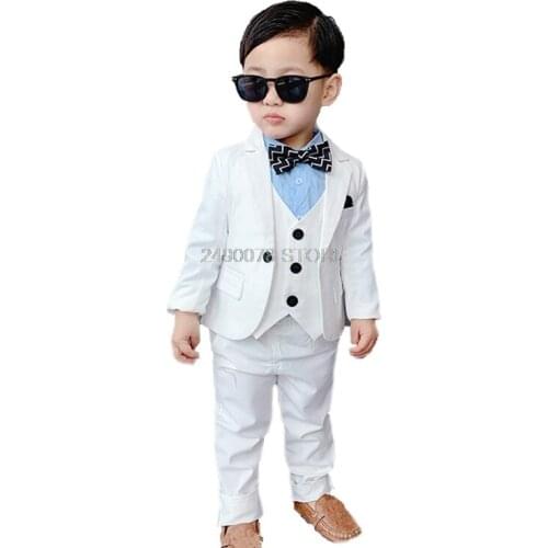 Flower Boys Wedding Suit School Kids Formal baptism Tuxedo Jacket Vest pants 3Pcs Children Performance Dance Party Dress Costume