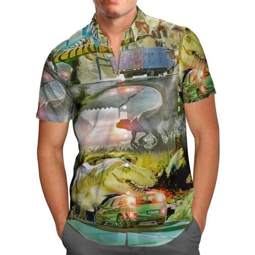 Dinosaur 3D Print Summer Breathable Hawaiian Shirt Mens Short Sleeve Beach Shirt Street Oversized 5XL Camisa Masculina QW-2