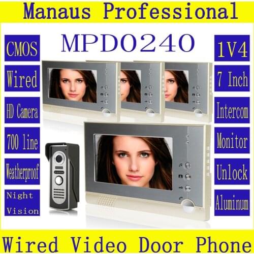 Top Selling 7 inch Screen Display Outdoor Video Door Intercom System Kit Magnetic Lock One to Four Video Doorphone Device D240b