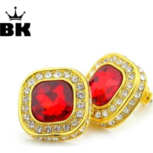 Mens Hip Hop Screw Backs Rhinestone Earrings Iced Out Square Stud Earring men jewelry