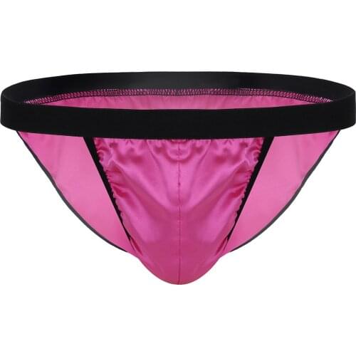 Mens Sissy Lingerie Briefs Shiny Fabric Bulge Pouch Low Rise High Cut Male Bikini Erotic Panties Sexy Underwear Nightwear