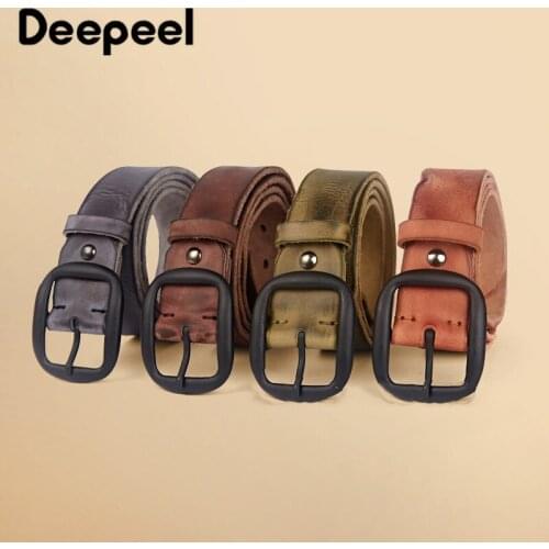 Deepeel 1pc 3.5*110-125cm Crazy Horse Cowhide Leather Belt Genuine Crafts for Men MatteBlack Color Pin Buckle Jacket Strap YB489