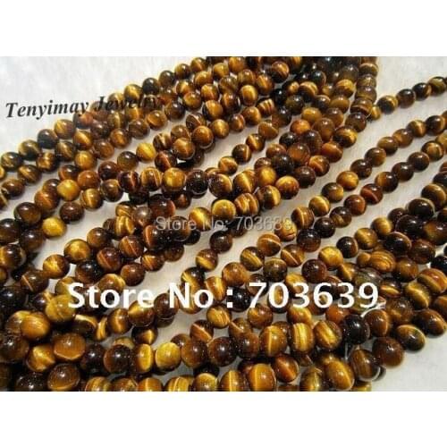 Natural 6mm Tigers Eye Stone Loose Beads, Wholesale 5 Strands(40cm/Strand) Tigers Eye Beads Semi-precious Stone Free Shipping