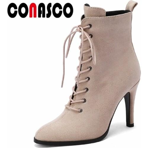 CONASCO New Fashion Sexy Women Ankle Boots Autumn Winter Warm Night Club Party Basic Prom Office Boots Super High Shoes Woman