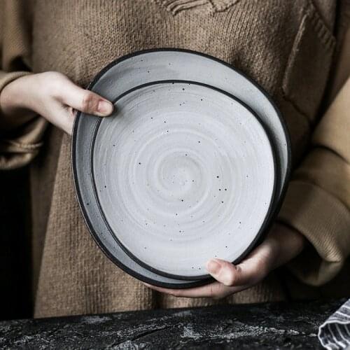 KINGLANG Single Nordic Style Retro Ceramic Plate Family Steak Plate Meal Shallow Plate Rice Bowl
