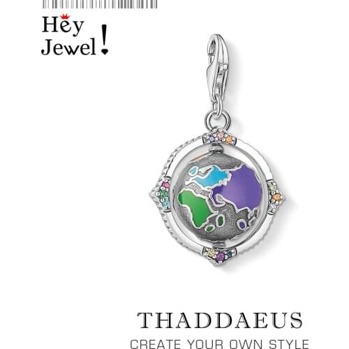 Original 925 Sterling Silver DIY Pendant Charm Colorful Globe Fit Bracelet Trendy Gift Women Men for Jewelry Making Wholesale