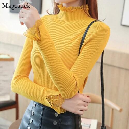 Autumn Winter Half-high Collar Sweater Women Slim Bottoming Solid Knitted Women Sweater Thicken Inside Woman Sweaters 7569 50