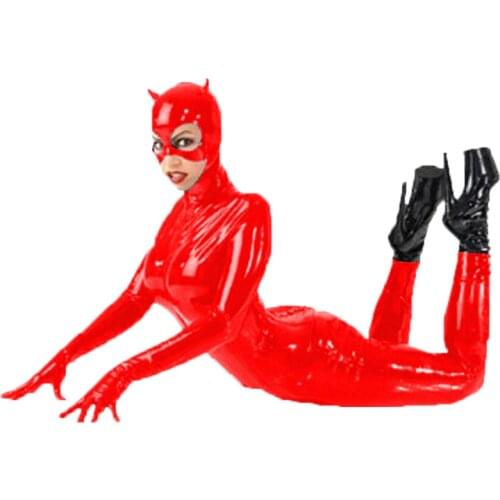 Plus Size Cat Cosplay Sexy Mask Bodysuit PVC Footed Catsuit Women Novelty Jumpsuit With Gloves Halloween Costume Fancy Dress