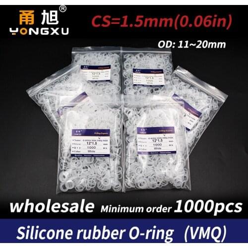 1000PCS/lot White wholesale Silicone/VMQ1.5mm Thickness OD11/12/13/14/15/16/17/18/19/20mm O Ring Seal Rubber Gasket Washer