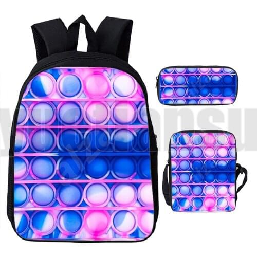 3D Print Rainbow Pop It Bag Backpack Anime Teenager Laptop Book Bag 3 Pcs/Set Funny Game Push Pop Fidget Schoolbags Students