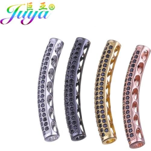 Handmade Jewelry Material Supplies Black Cubic Zirconia Hollow Metal Curved Tube Beads Accessories For Beadwork Jewelry Making