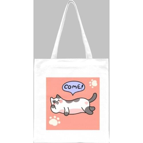 High Capacity Lovely Cat Cute Shopper Bag Print Canvas Strong Tote Bag Fashion Foldability Practical Daily Use Travel Handbag