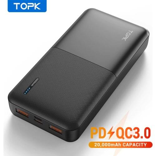TOPK Power Bank 20000mAh Portable Battery Charger Quick Charge PD 3.0 For iPhone Xiaomi Samsung Mobile Phone