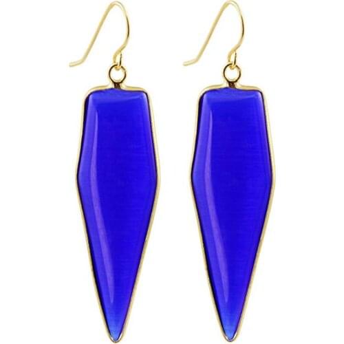 Blue Cat Eye Stone Light Yellow Gold Color Polygon Shape Drop Earrings for Women Green Aventurine Jewelry