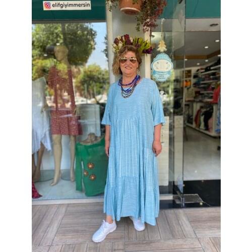 Striped Pattern Cotton Fabric Long Plus Size Dresses For Women 4xl 5xl 6xl 7xl 2021 New Season Elegant Clothing