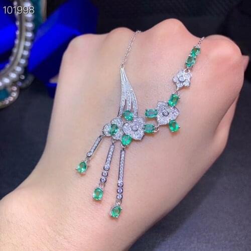 Clear green gemstone necklace for women silver jewelry real natural gem fine jewelry birthday party anniversary gift free ship