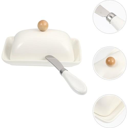 1pc Butter Dish with Lid Ceramic Butter Box Butter Container with Cutter