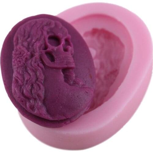 3 pieces/lot) Hotselling creative 5*3.9cm human skull with long hair stamping sugarcraft fondant silicone confeitaria mold tool