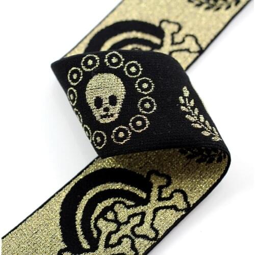 47mm Black Gold Elastic Strench Jacquard Ribbon Tape Trim Applique Sewing Supplies Material Webbing for Strap Belt 20yd/T1049