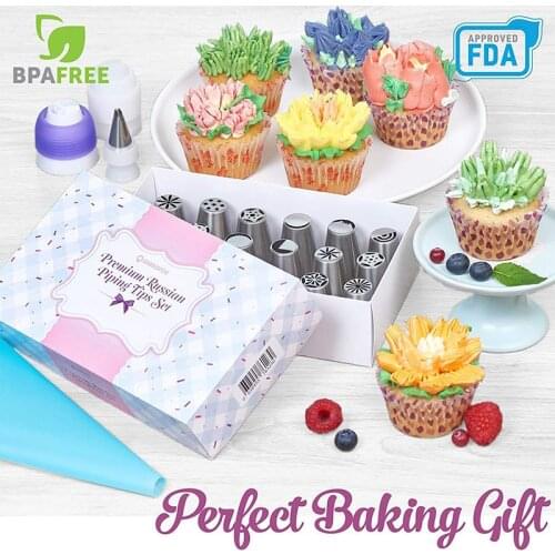 50pcs Cake Decorating Set Stainless Russian Piping Tips Cream Confectionery Nozzles Scraper Pastry Bag Baking Tools For Cakes