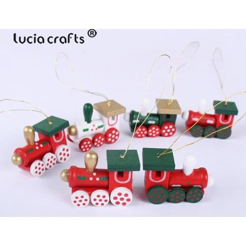 6pcs/set 11*12.8*2cm Christmas Decor Wood Train Christmas Gift for Kids Christmas Tree Hanging Pendant Home New Year Decor H0303