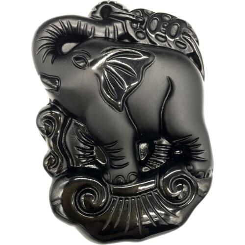 Free Shipping Women Fashion Jewelry Beautiful 38x54mm Obsidian Elephant Women Men Pendant Bead 1pcs C8454