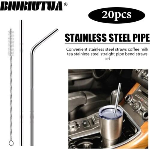 BIUBIUTUA 6*215mm Eco-friendly Reusable Metal Straws Set 304 Stainless Steel Drinking Straw Cocktail Party Favor Bar Accessory