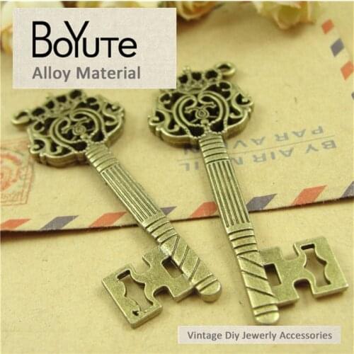 BoYuTe (20 Pieces/Lot) 23*89MM Vintage Antique Bronze Plated Double Crown Pendant Key Diy Jewelry Accessories Findings Wholesale