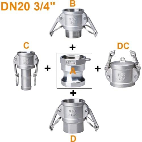 DN20 3/4" Type A +B/A+C/A+D/A+DC Camlock Fitting Adapter Homebrew 304 Stainless Steel Connector Quick Release Coupler